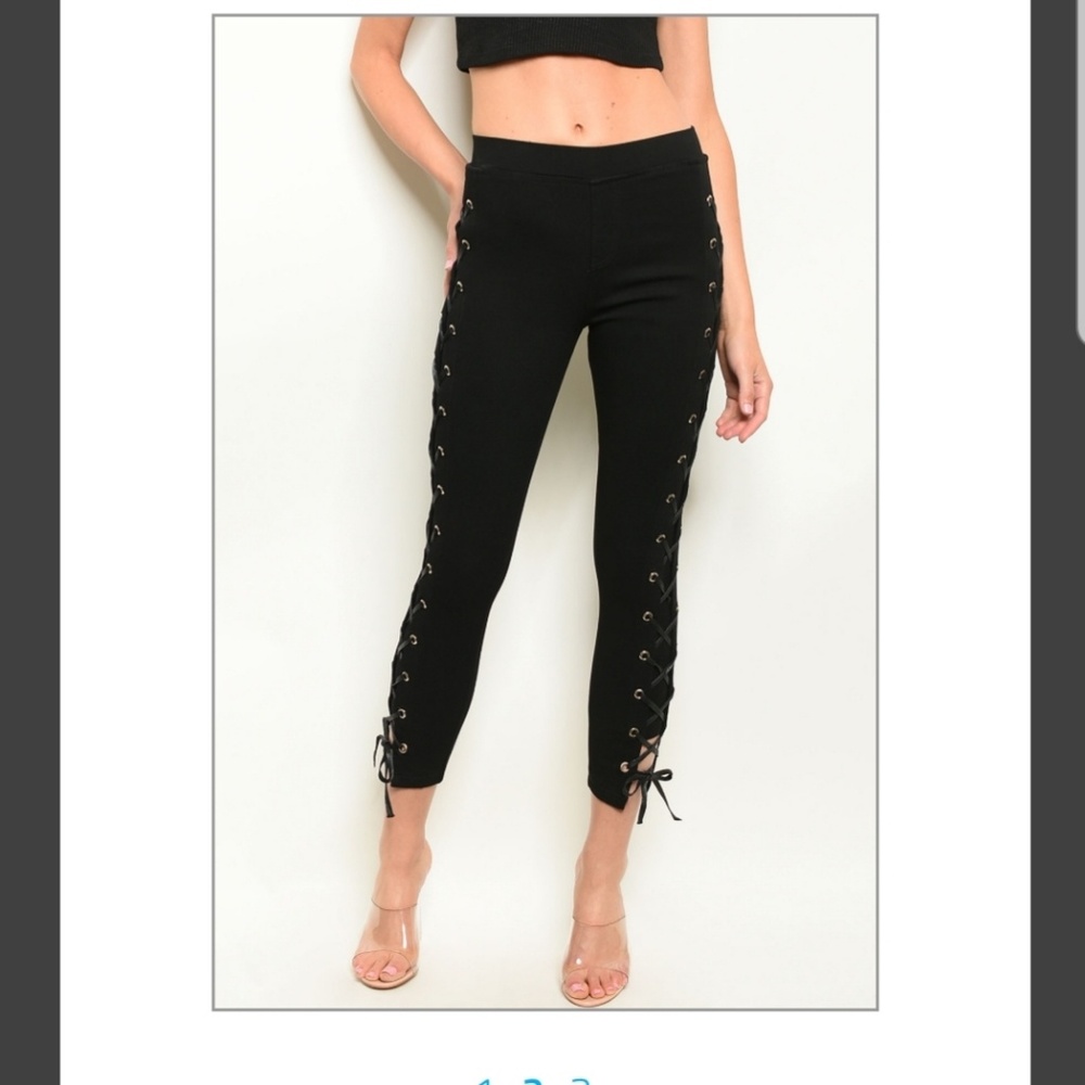 Black lace up pants